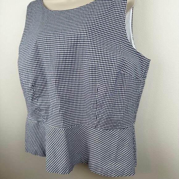 Talbots Blouse Top Sleeveless Gingham Check Plaid Peplum Size 18 Nautical - Picture 3 of 10